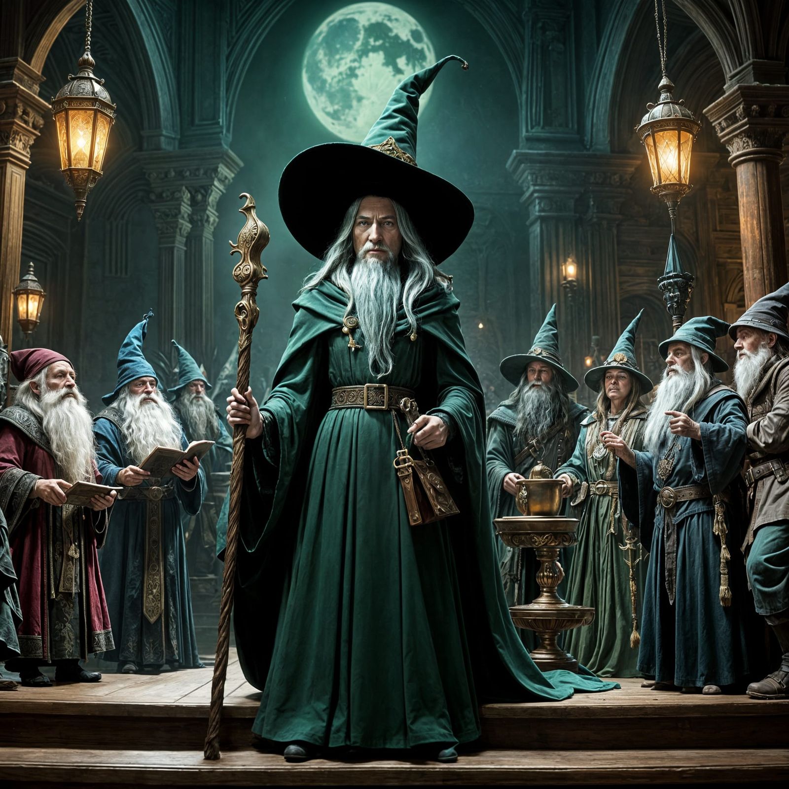 Fantasy Witch Trial with Gnome Servants, Digital Art