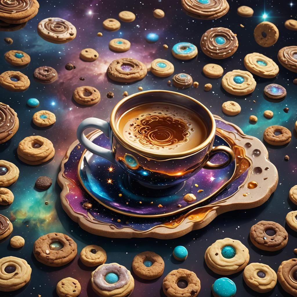 Teacup Soaring Through Galaxy: Digital Art