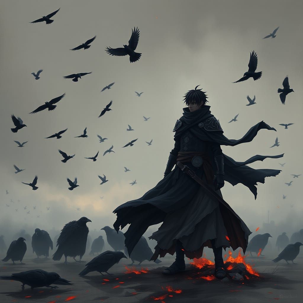 Victorious Uchiha Warrior in Desolate Battlefield