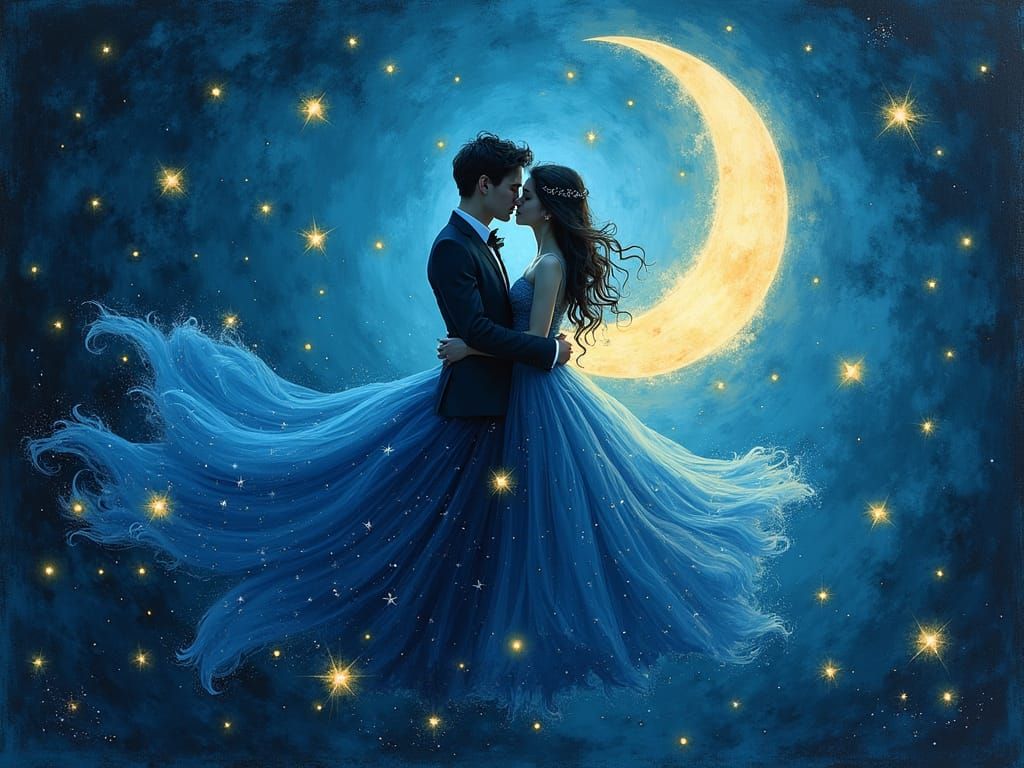 Ethereal Couple Floating in Starry Night Sky