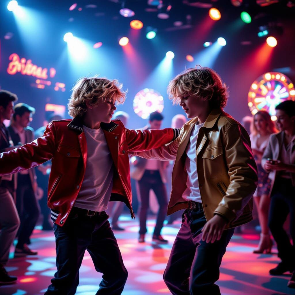 Teenage Boys Dancing at Disco in Cinematic Style