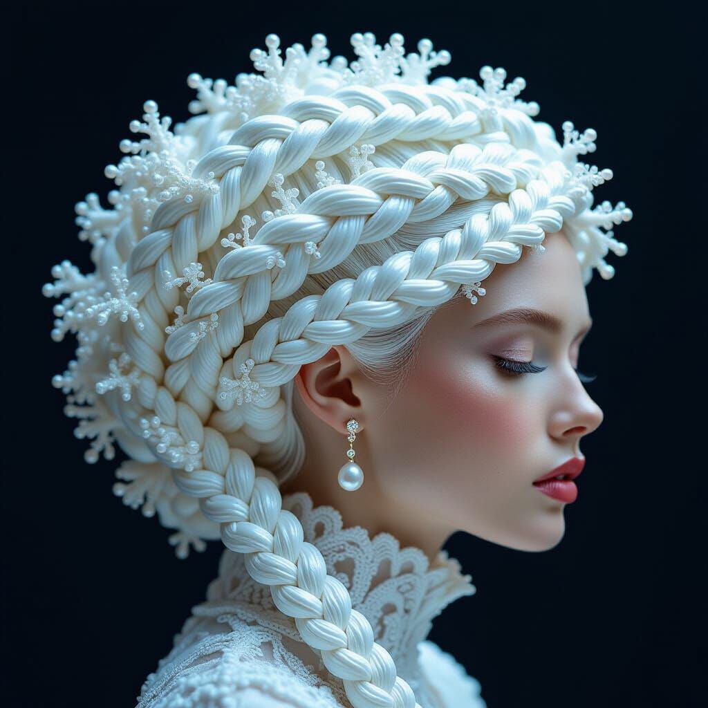 Braided Coral Hair Sculpture in Haute Couture Style