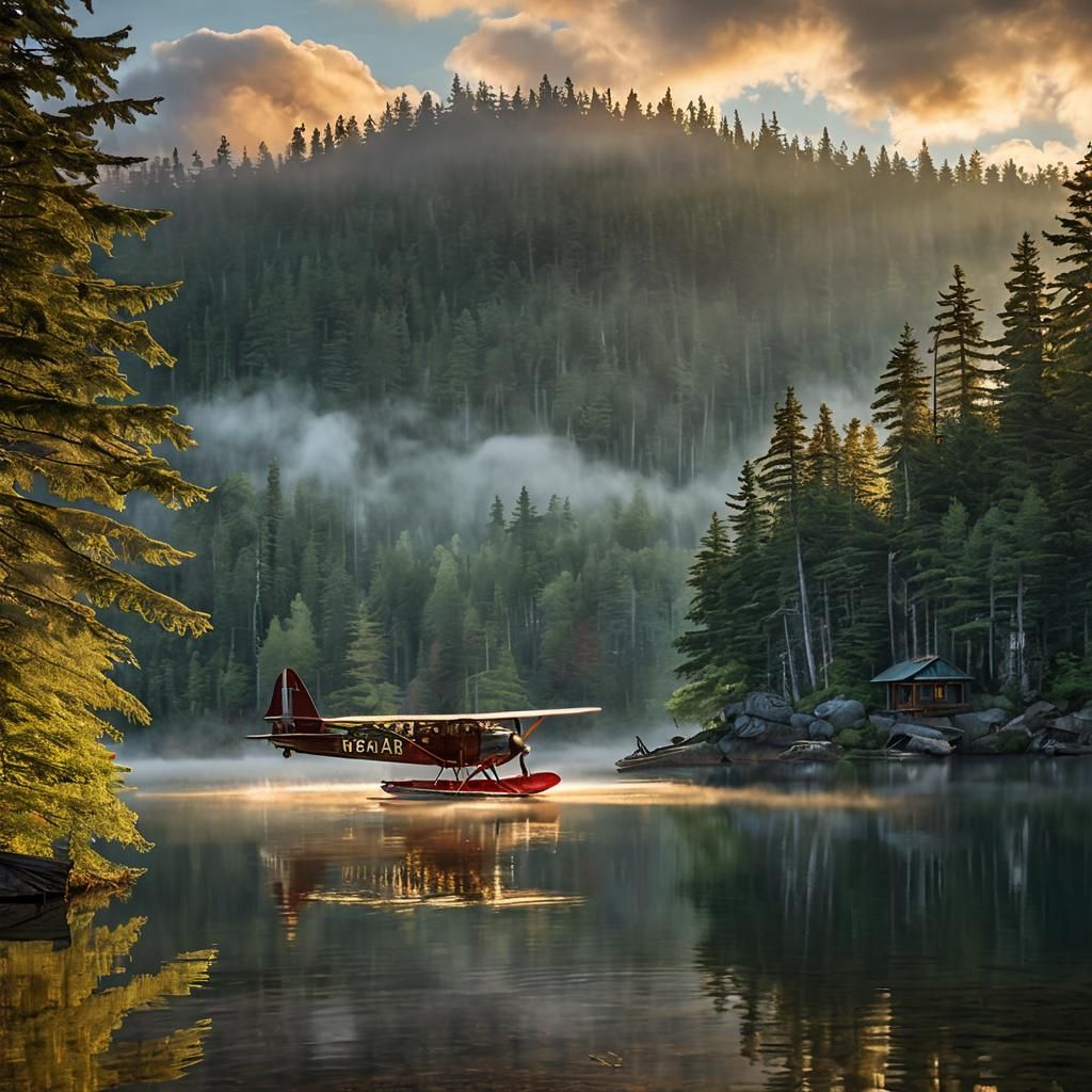 1920s Seaplane Takes Flight at Sunrise