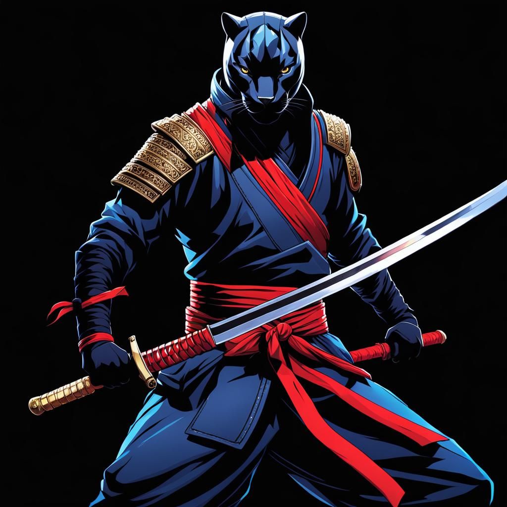 Fierce Ninja Panther with Katana in Anime Style