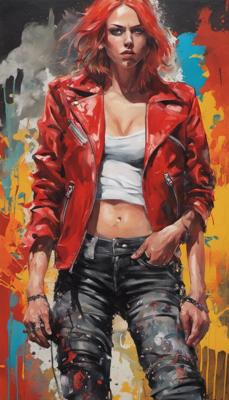Biker Girl in Graffiti Street Art Style