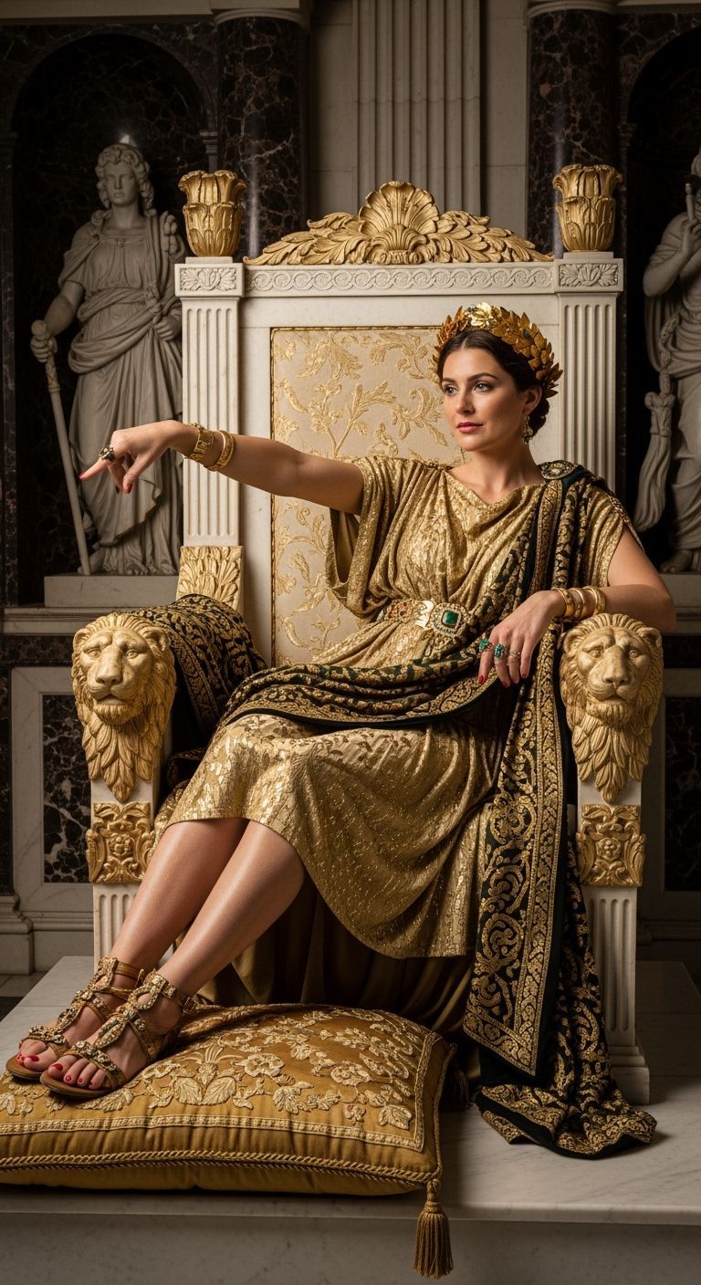 Opulent Roman Empress on Marble Throne: Professional Photogr...