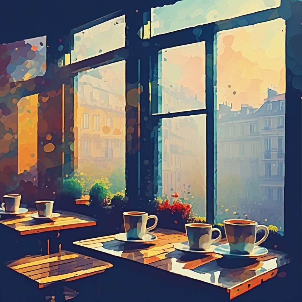 A  view from the  window of a French cafe