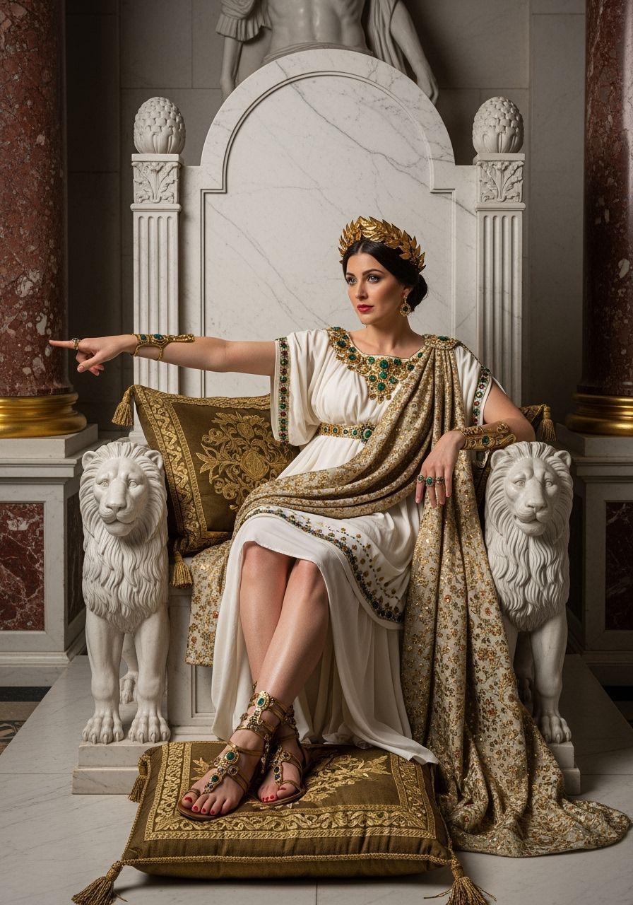 Roman Empress on Lion Throne in Royal Palace