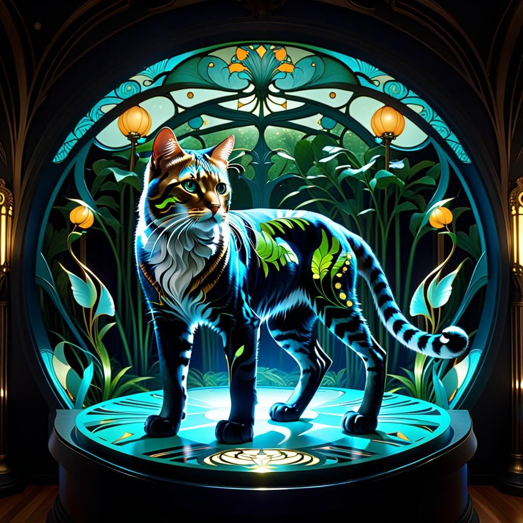 Art Nouveau Feline Cryptozoology in Hyperrealism Style