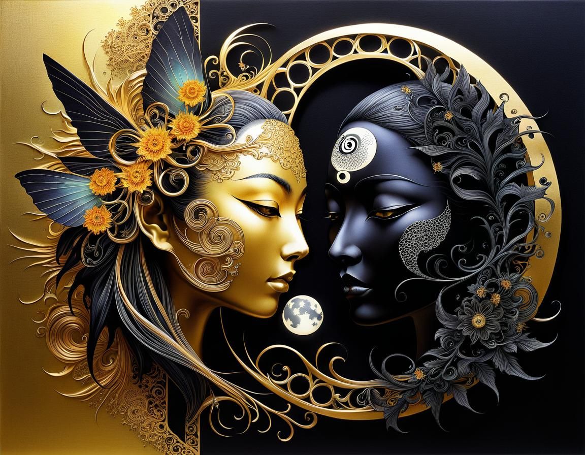 Gothic Goldenpunk Fairy in Surreal Chinese Ink Art