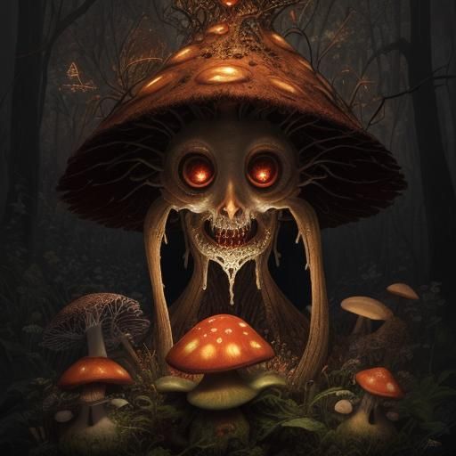 Anthropomorphic Mushroom with Carnelian Eyes in Hyperreal St...