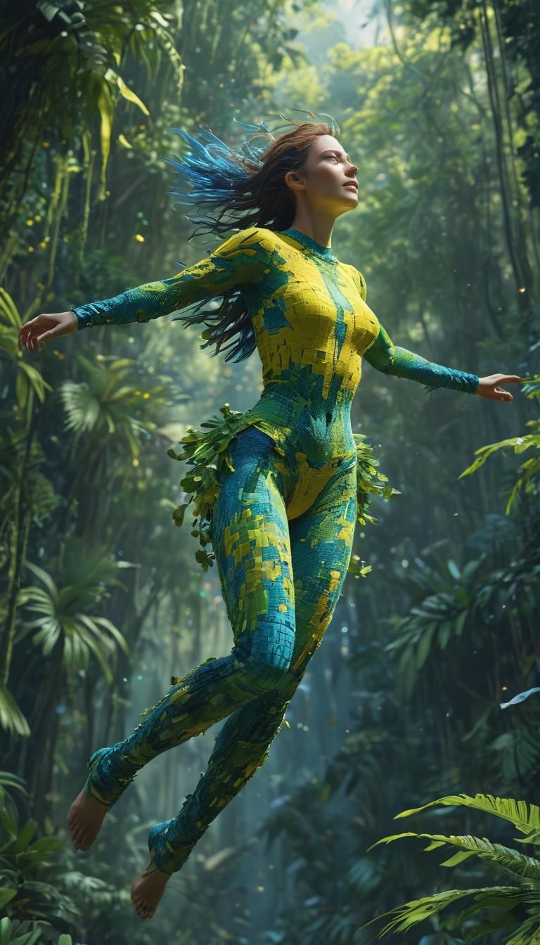 Hyperrealistic Woman in Vibrant Pixel Art