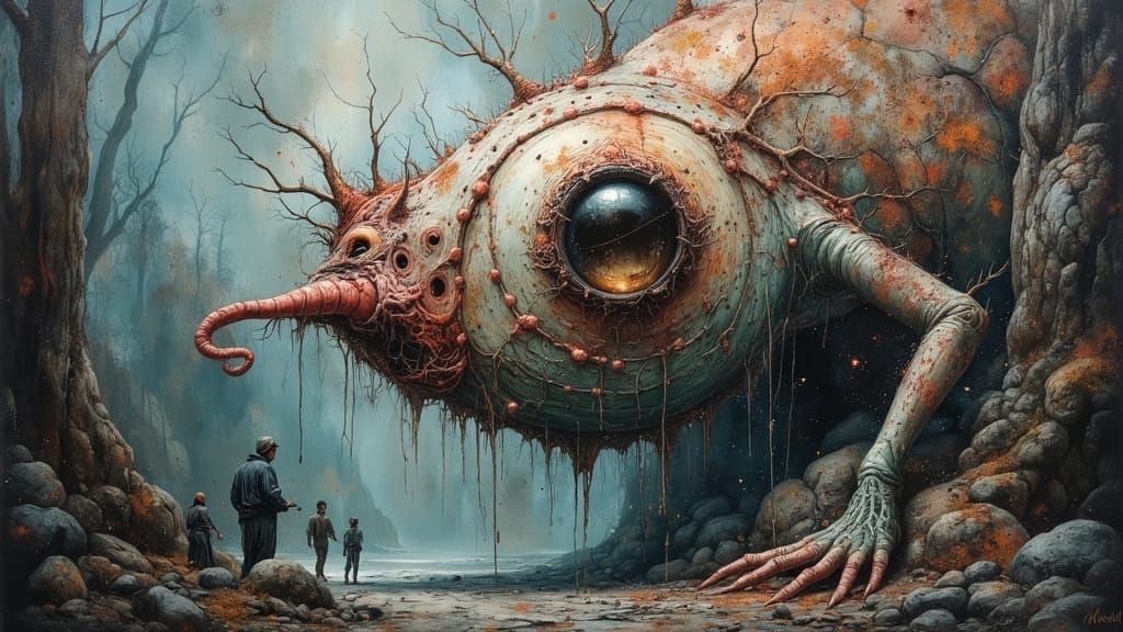 Beholder Creature in Textured Oil Paint Fantasy Art Style
