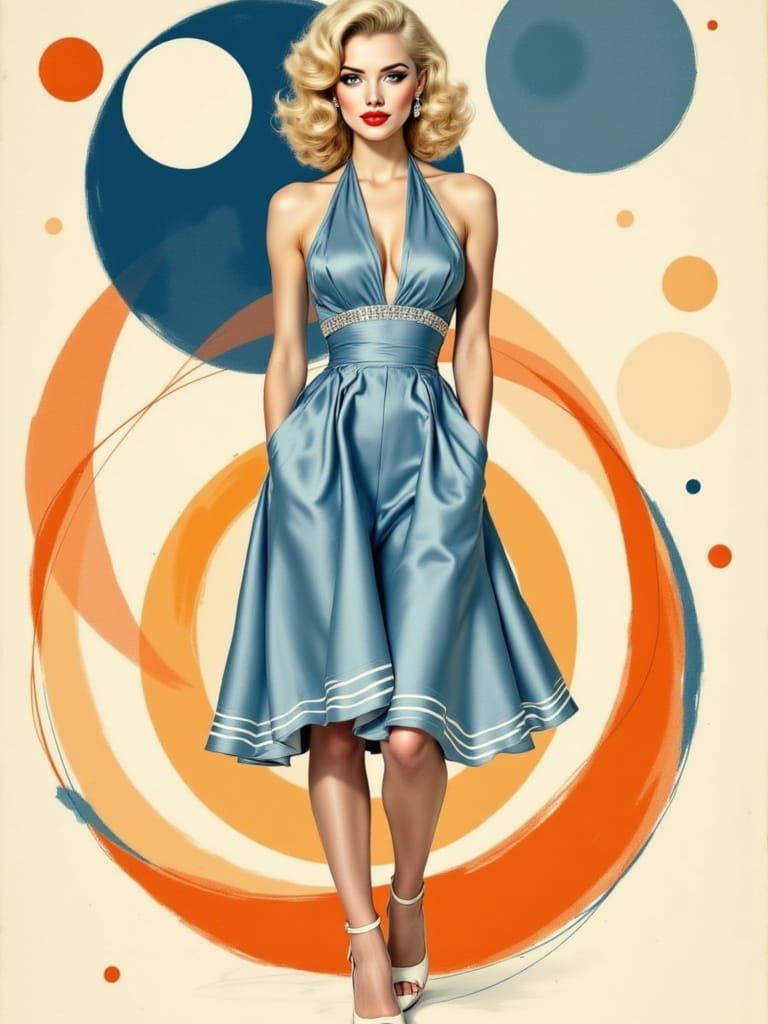 Glamorous Blonde Woman in Retro Chic Pose