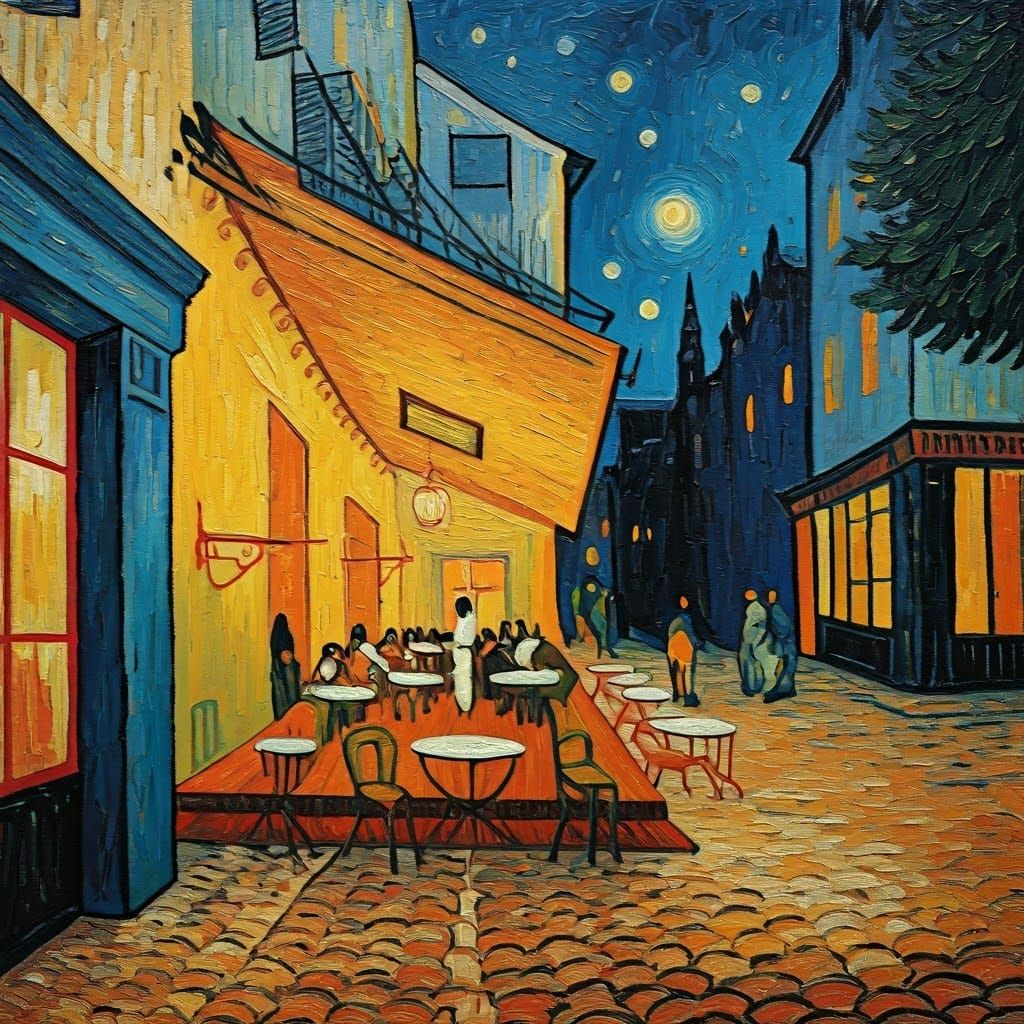 Xenomorph at Cafe Terrace as Impasto Painting