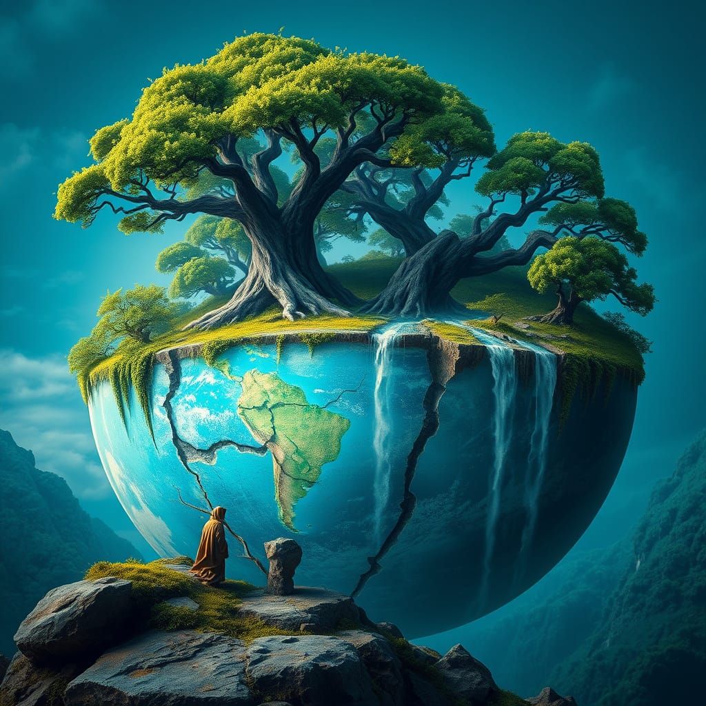 Surrealist Digital Artwork: A Fractured Earth in a Protectiv...