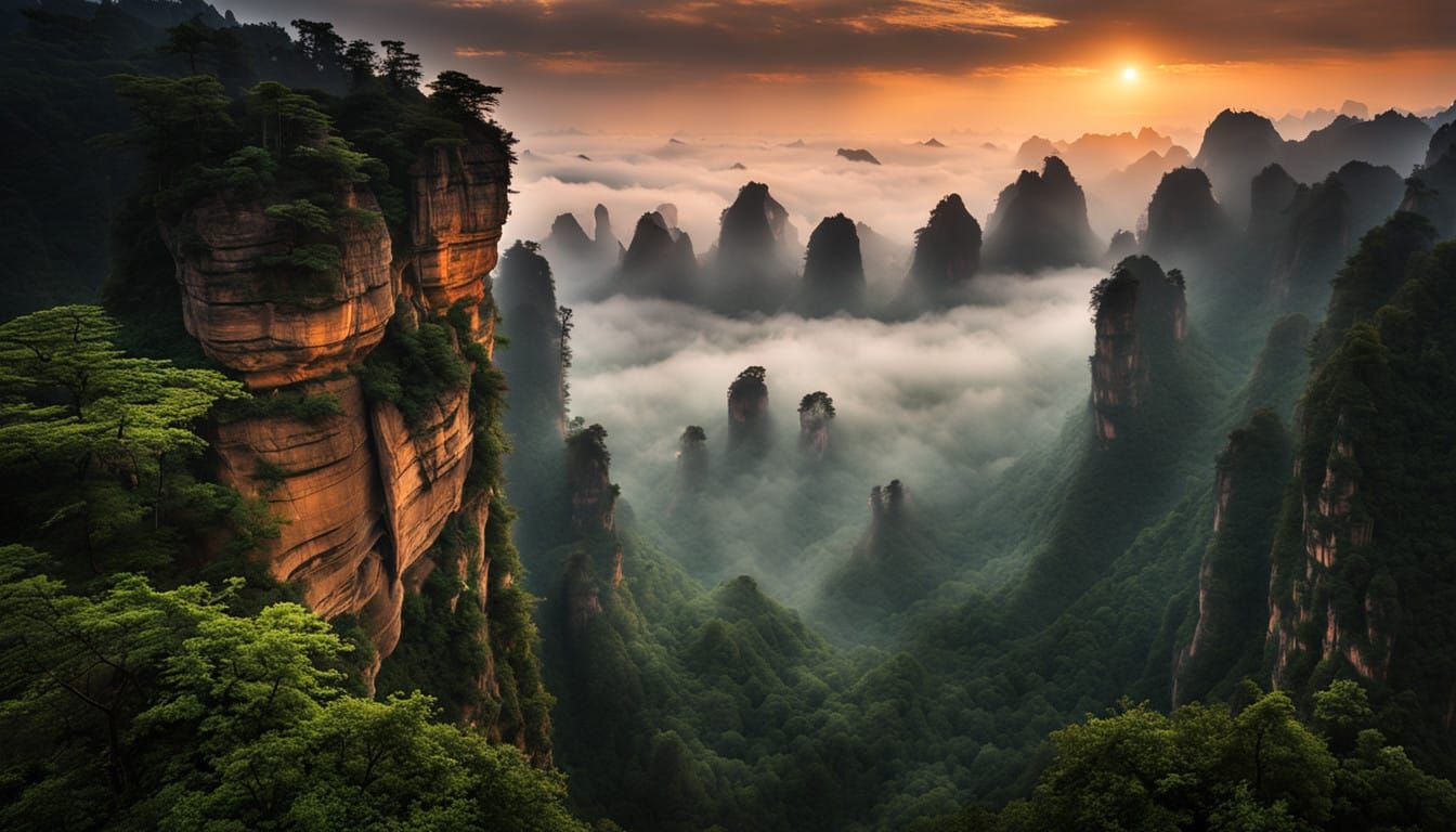 Tianzi Mountains China in Ethereal Morning Light