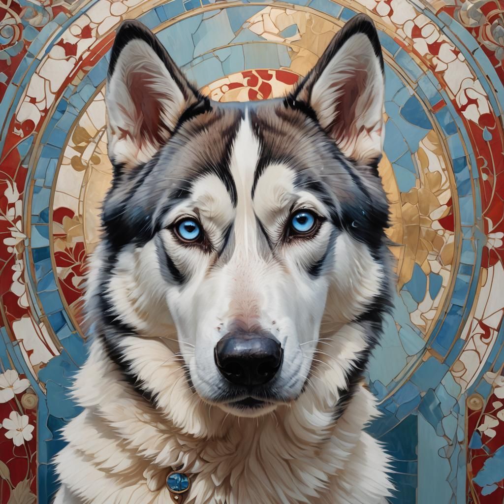 Hyperdetailed Siberian Husky Portrait in Art Nouveau Style