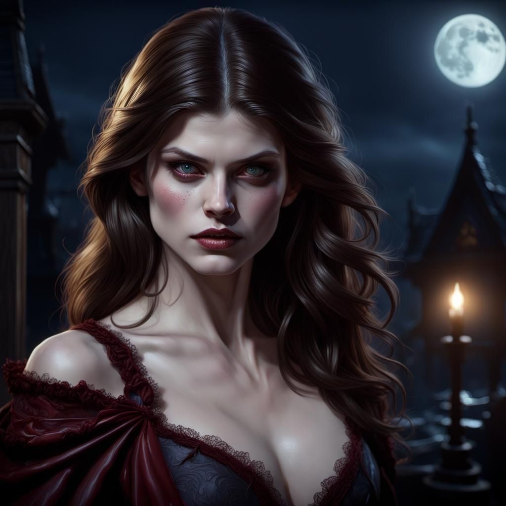 Alexandra Daddario as Vampire, Hyperdetailed Digital Art
