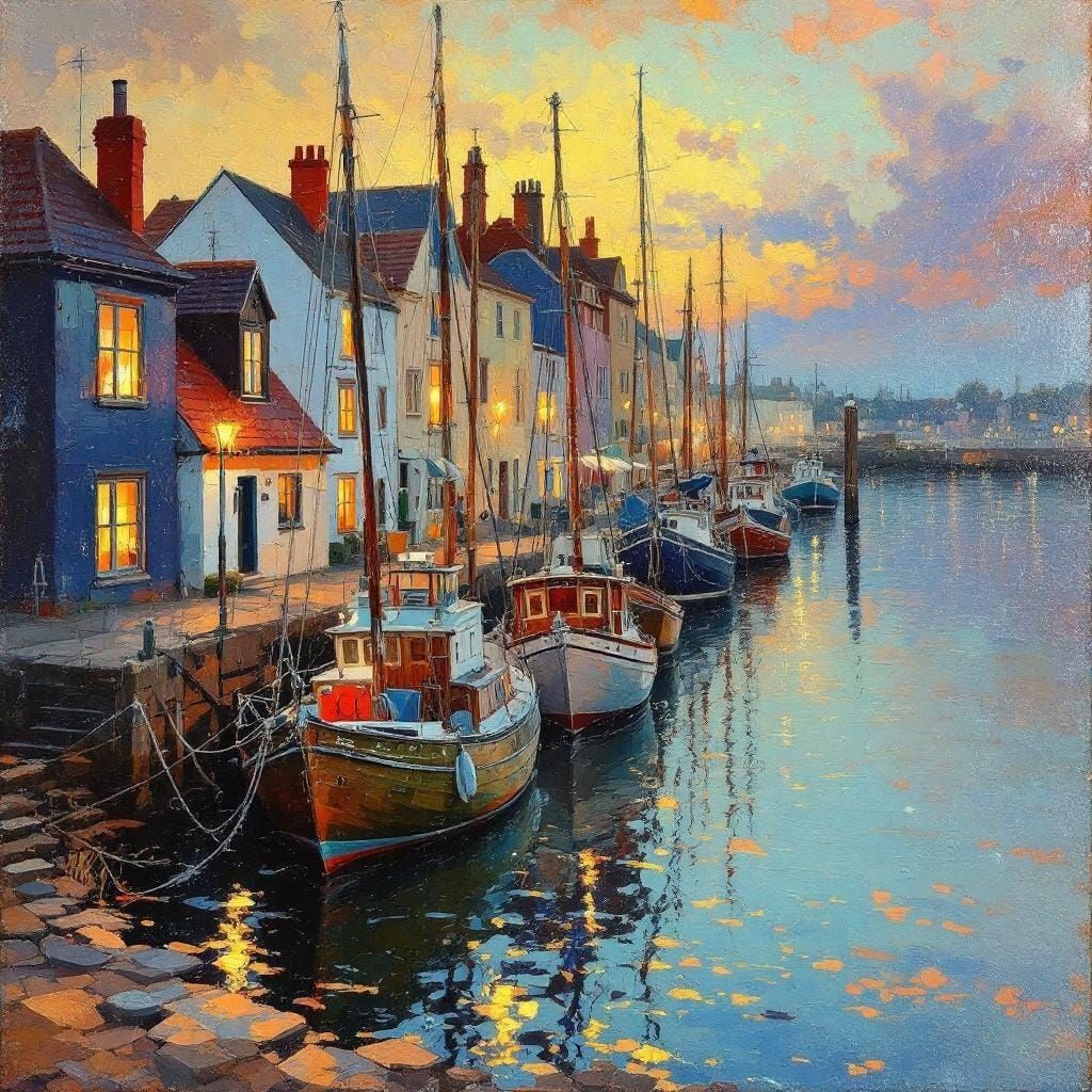 Maine Harbor in Encrustique Impressionist Style