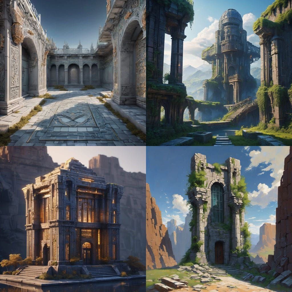 Ancient Basalt Watchtower with Granite Base and Mithril Acce...