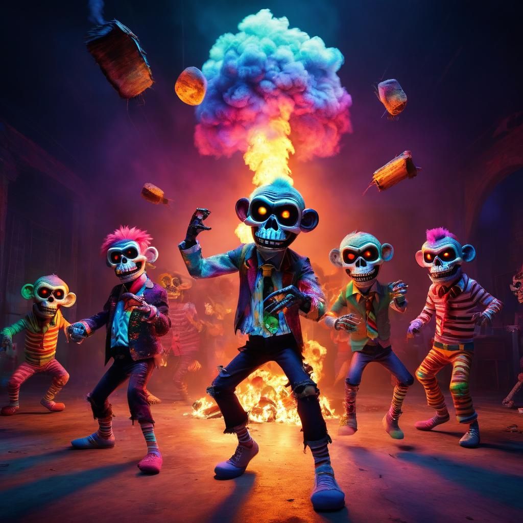 Zombie Clowns Sock Hop in Pixar 3D Style