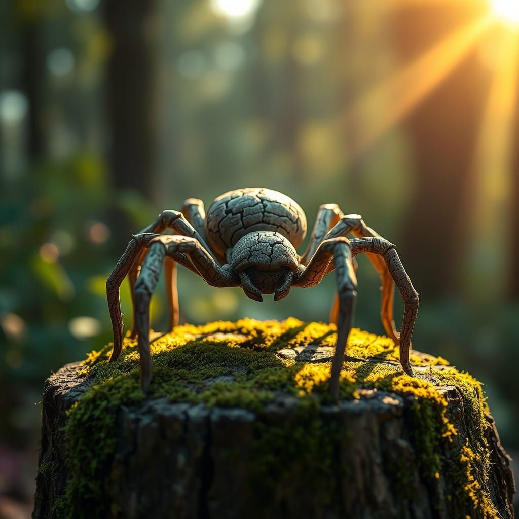 Mystical Clay Spider Amidst Blurred Forest