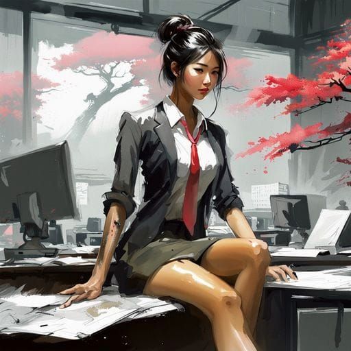 Beautiful Japanese Office Girl in Splash Art Style