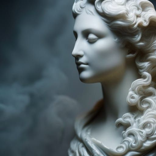 Marble Veiled Maiden Statue in Eerie Atmosphere