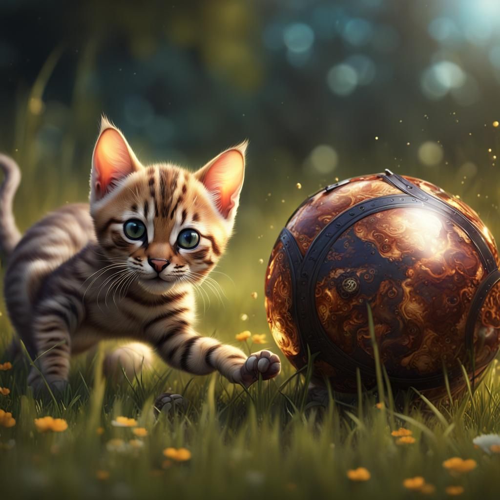 Bengal Kittens Playing in a Meadow
