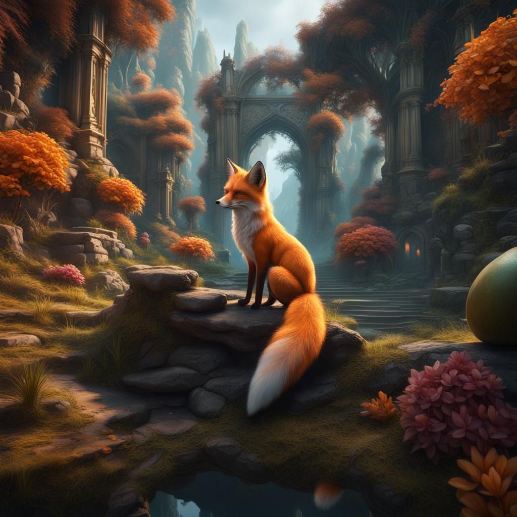 Fantastical Mango Fox in Detailed Matte Painting