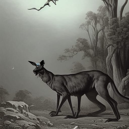 Demonic Kangaroo in Gothic Horror Style