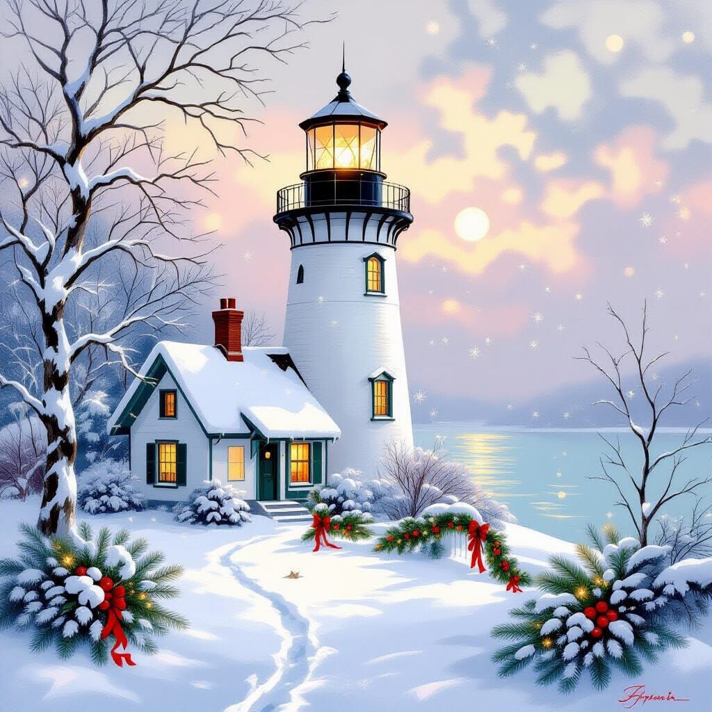 Lighthouse Christmas Reverie in Metamodern Style