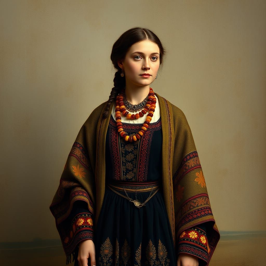 Baltic Folk Beauty in Amber Regalia