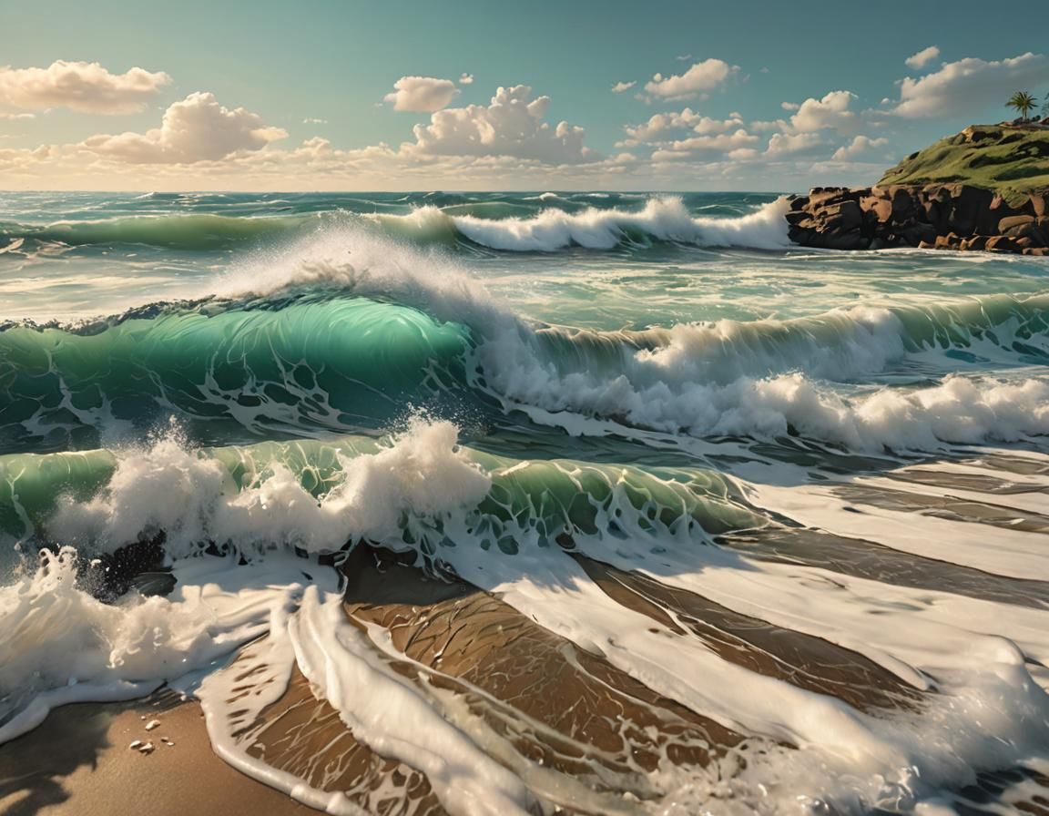 Turquoise Waves Crash in Dreamy Ethereal Style