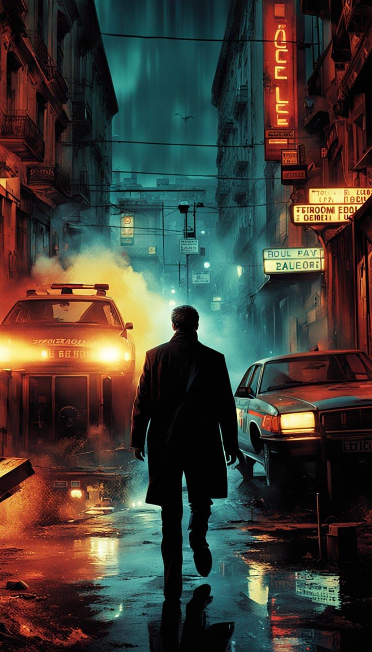 Neo-Noir Cityscape at Night in Double Exposure