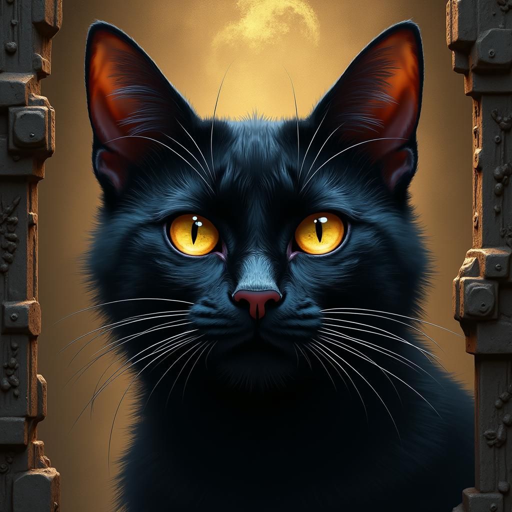 Grotesque Black Cat in Biopunk Alchemist's Lair
