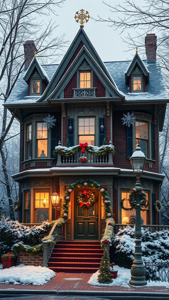 Victorian Christmas House in Winter Snow