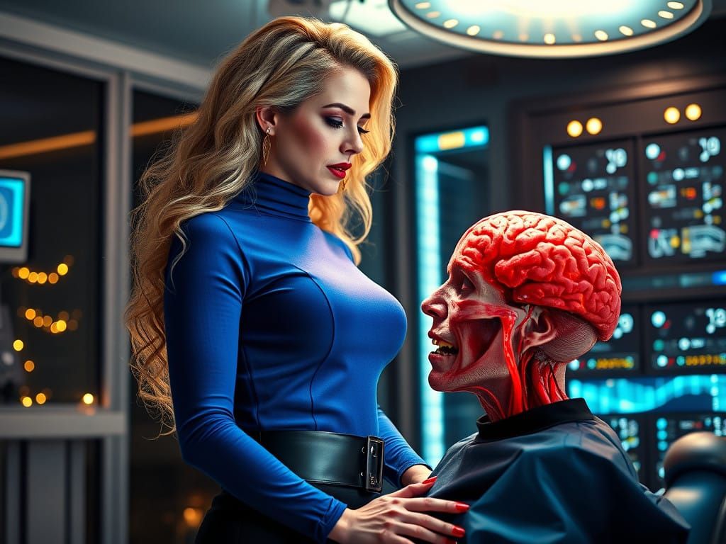 Surreal Brain Surgery Scene in Cyberpunk Style
