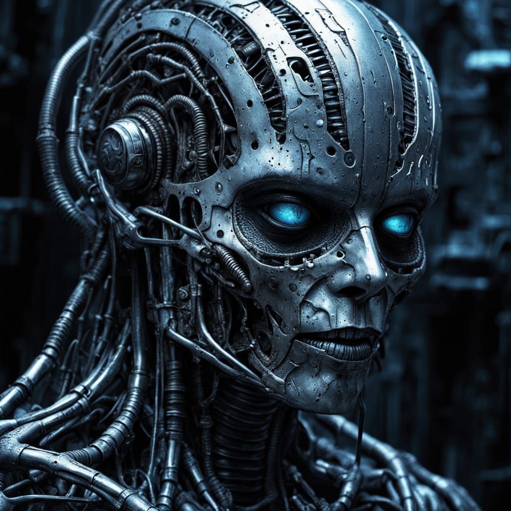 Surreal Biomechanical Horror in Metallic Sheen