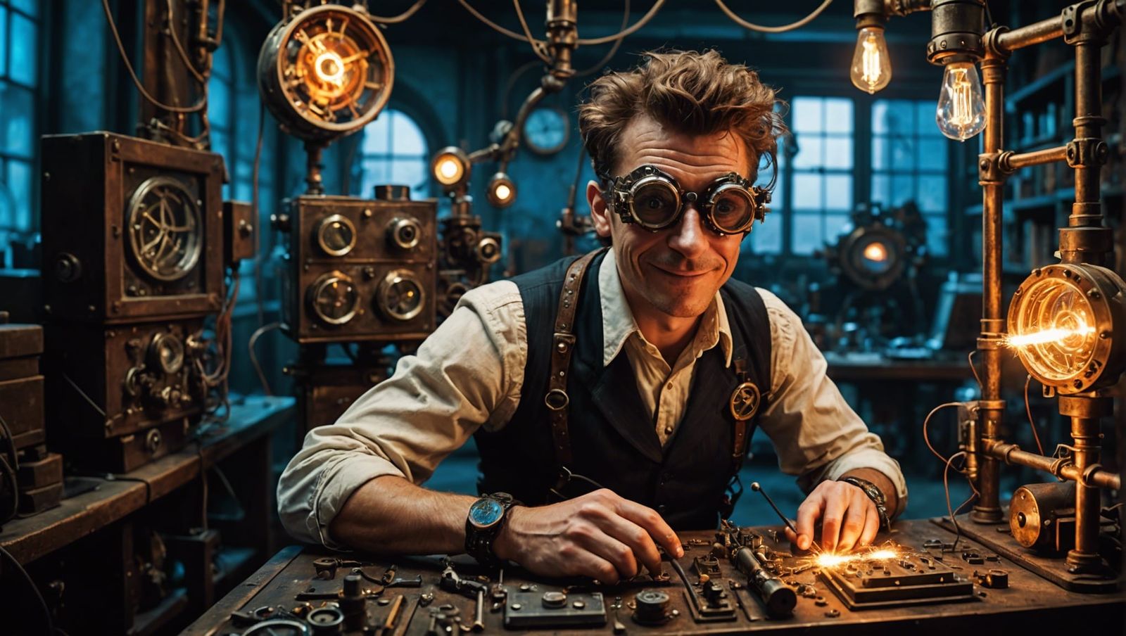 Steampunk Goblin Inventor in Fantasy Photography Style