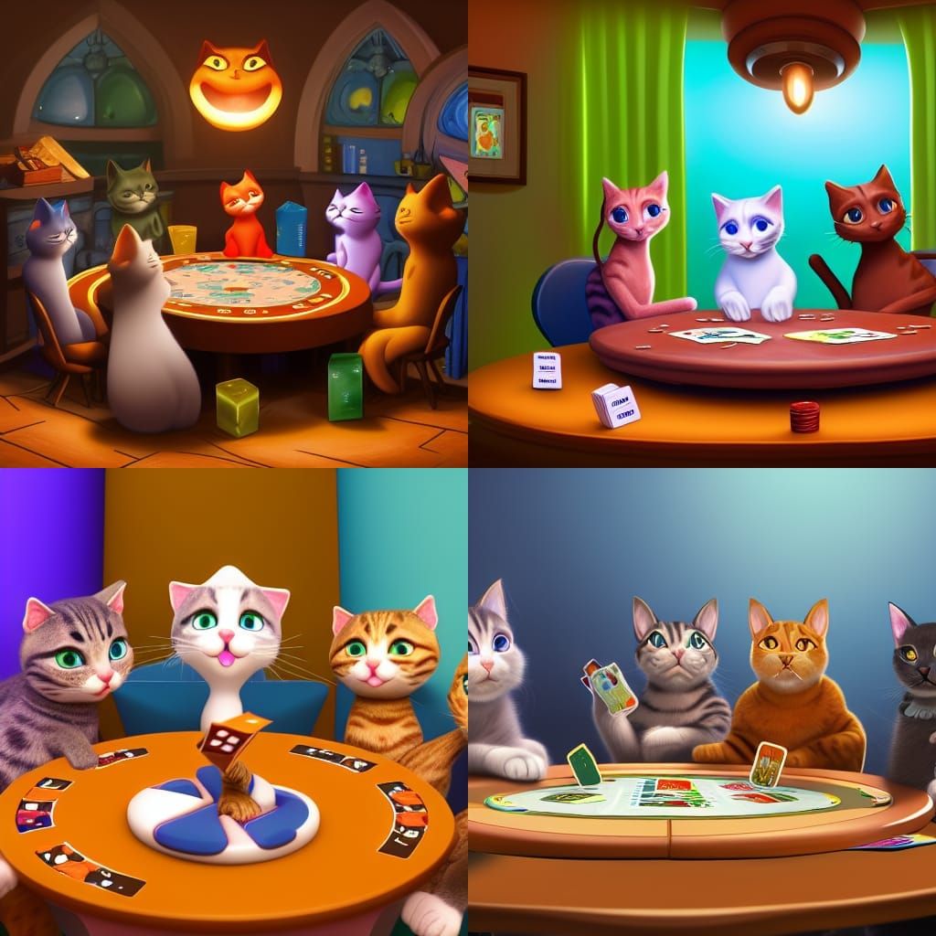Cats Play Cards: 3D Digital Art