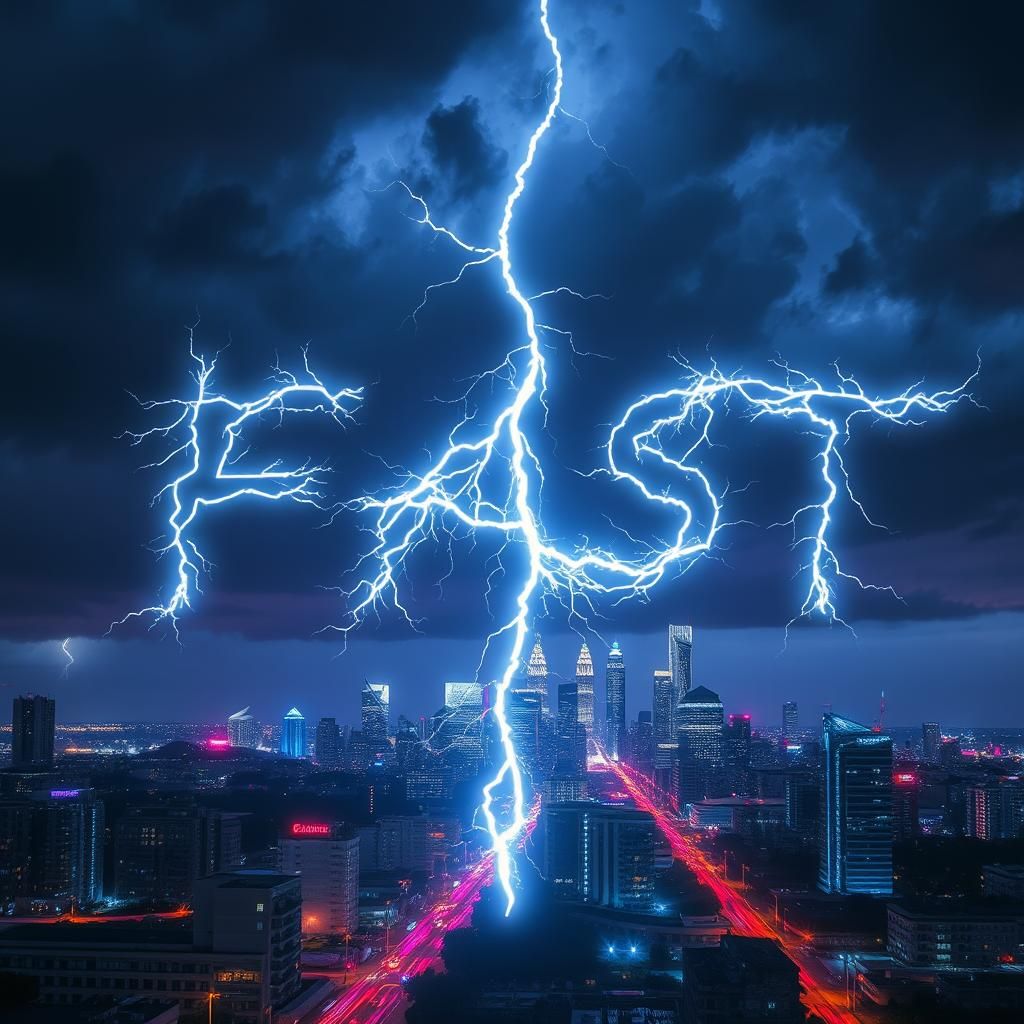Electrifying Lightning Creates 'FAST' Over Neon City
