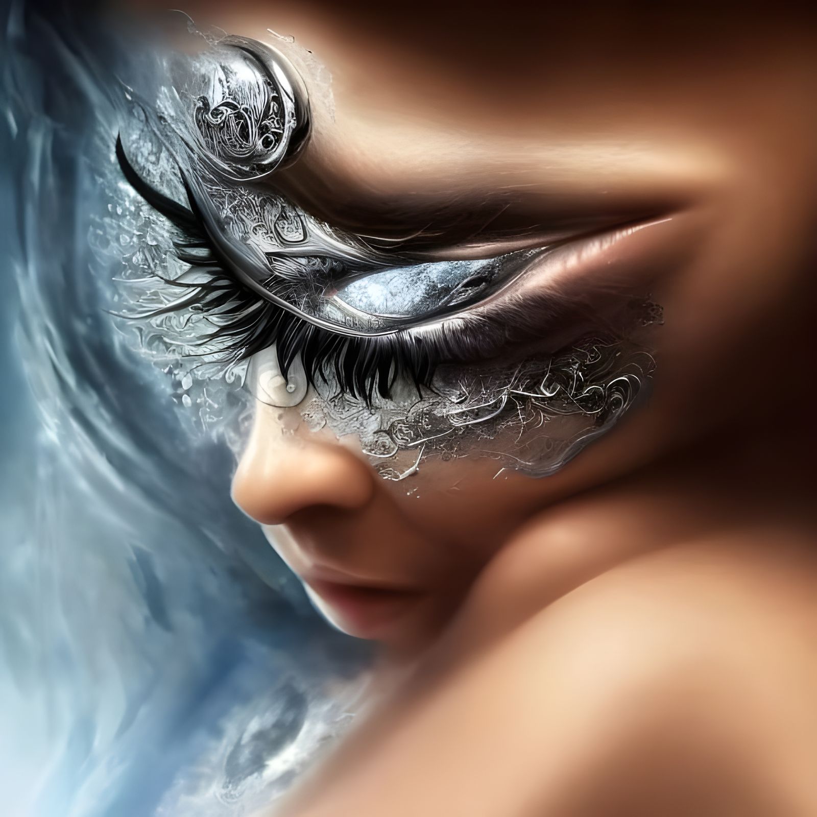 Monochromatic Portrait with Colored Eyes in Digital Art Styl...