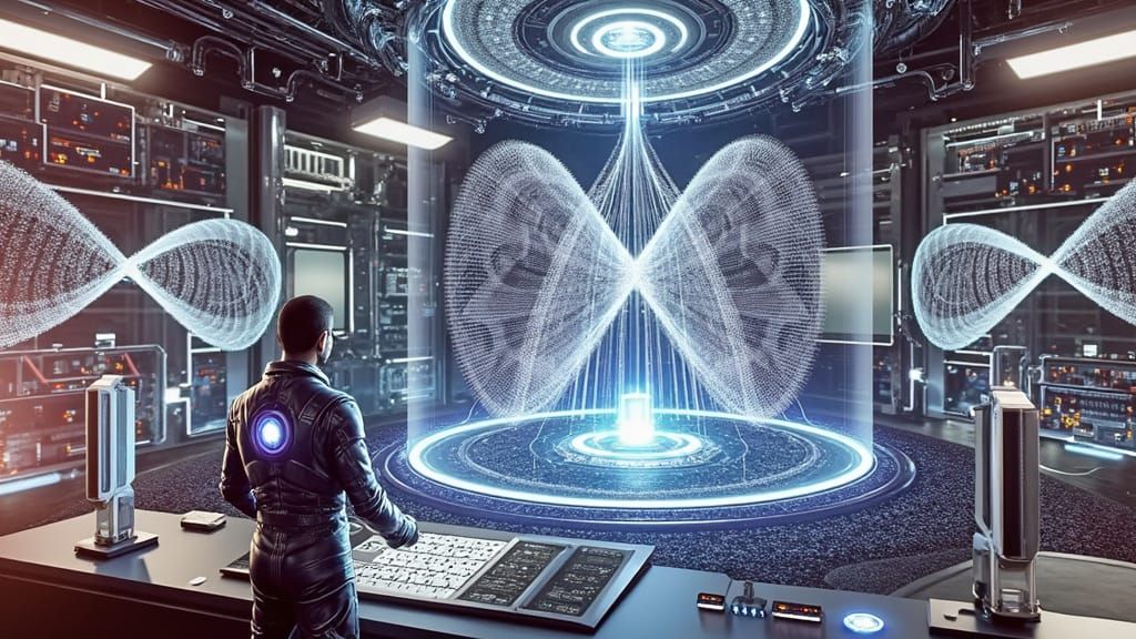 Cyberpunk 4D Tesseract Supercomputer Core in Electric Blue a...