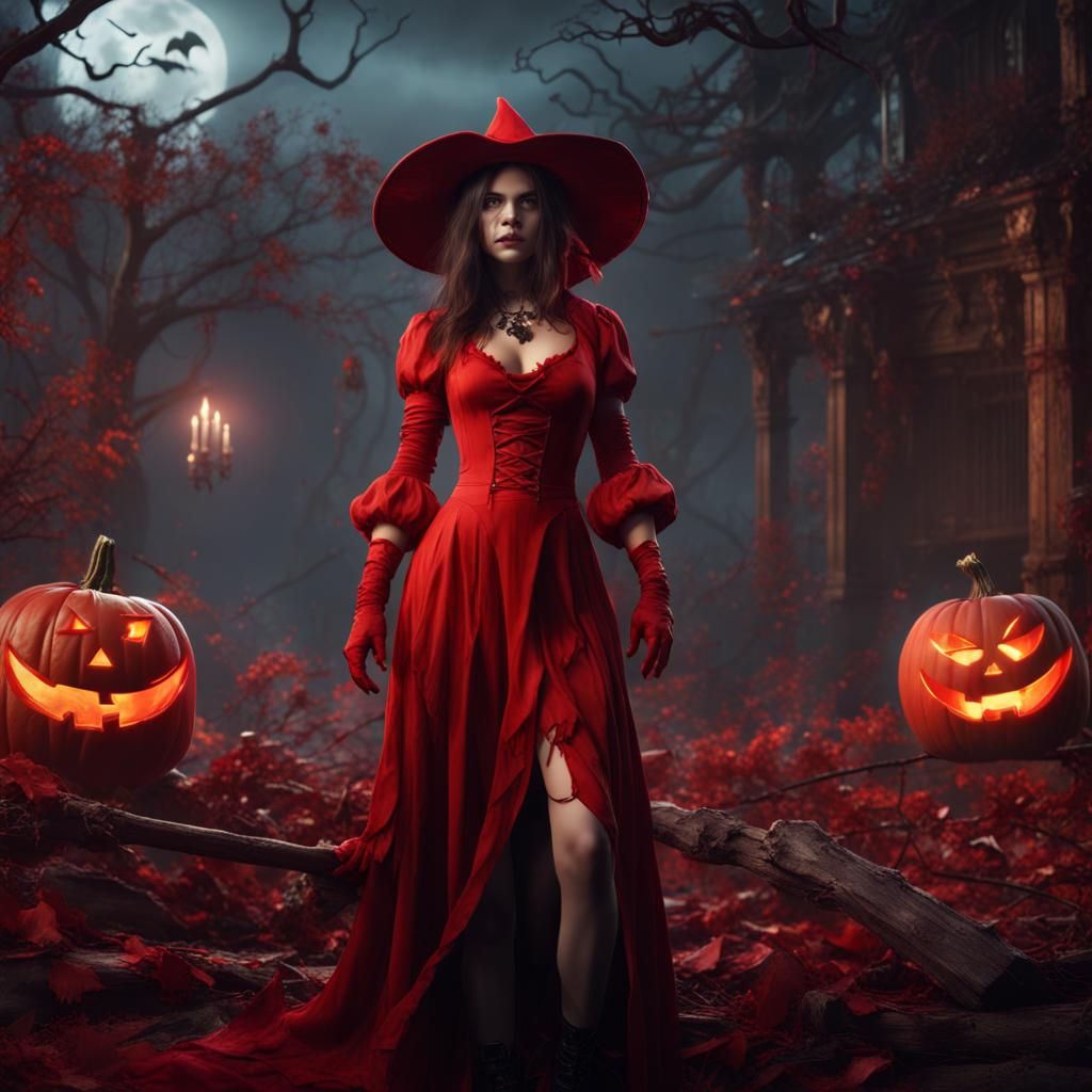 Halloween Girl in Red: Fantasy Concept Art
