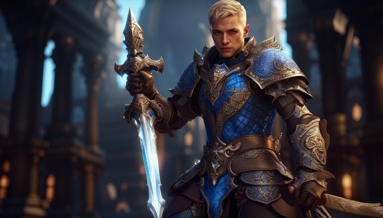 Epic Warrior with Dragon Eyes in Leather Armor