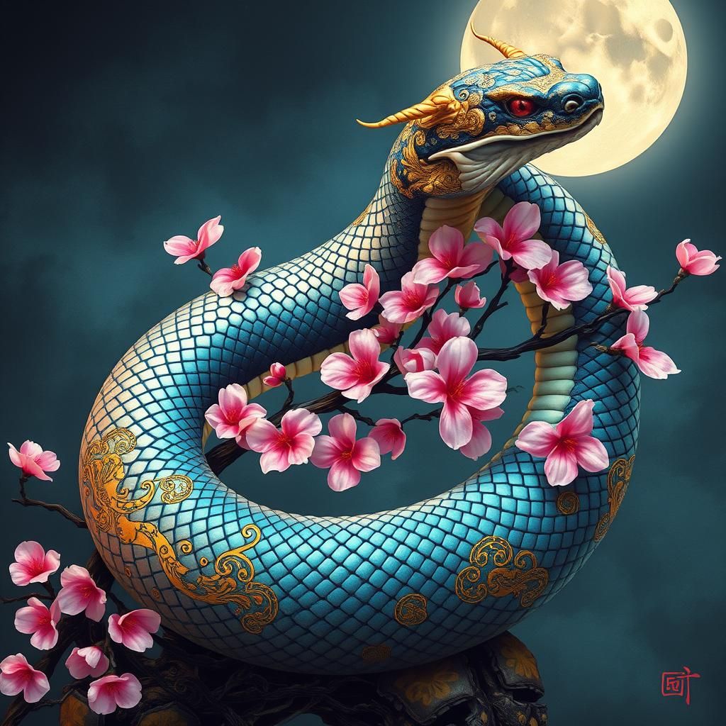 Sakura Serpent: Japanese Art Meets Lunar Glow
