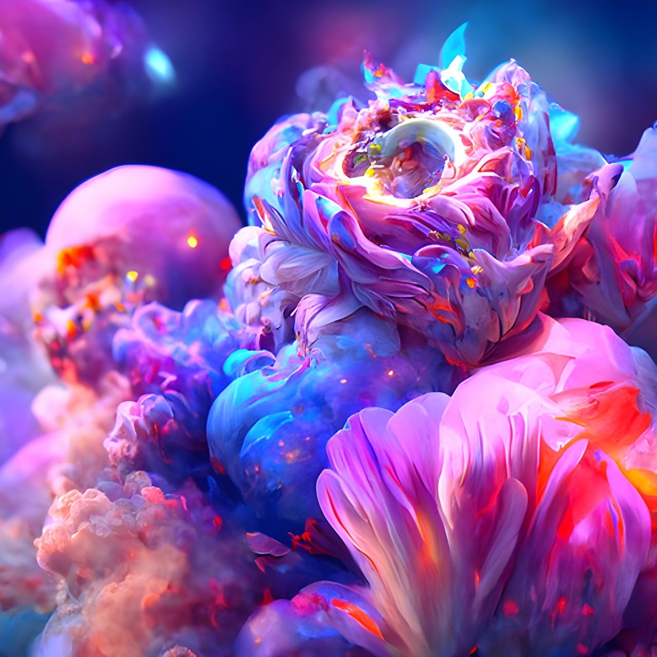 Glowing Plastisol Flowers in Celestial Nebula