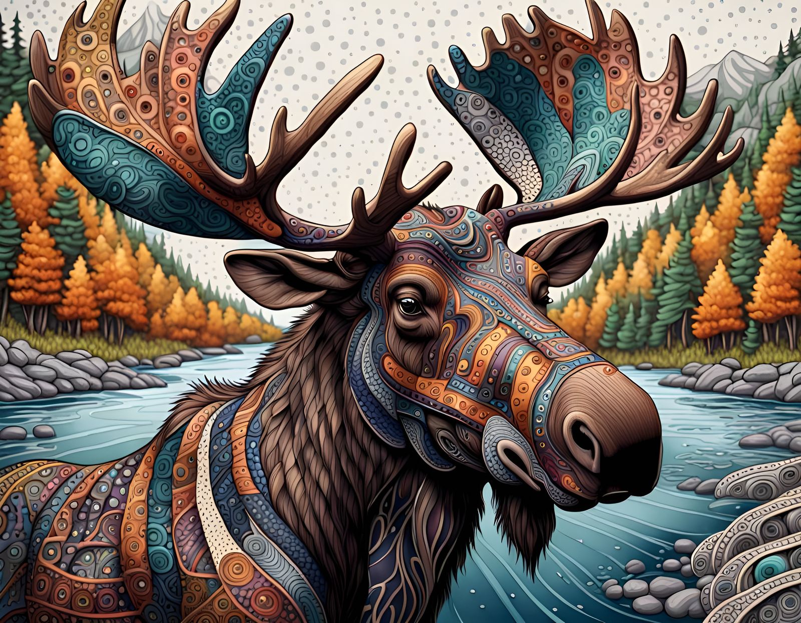 Zentangle Moose by River: 3D Digital Line Art